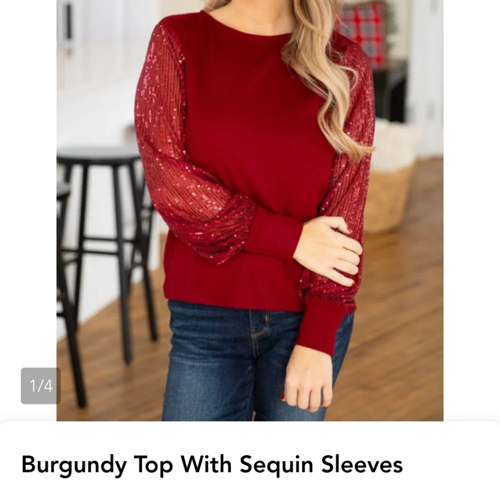 Burgundy top sequin sleeve - Picture 8 of 8